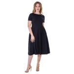 24seven Comfort Apparel Midi Dress with Short Sleeves and Pocket Detail