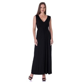 24seven Comfort Apparel V Neck Sleeveless Maxi Dress with Belt