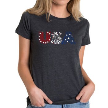 LA Pop Art Women's Premium Blend Word Art T-Shirt - USA Fireworks